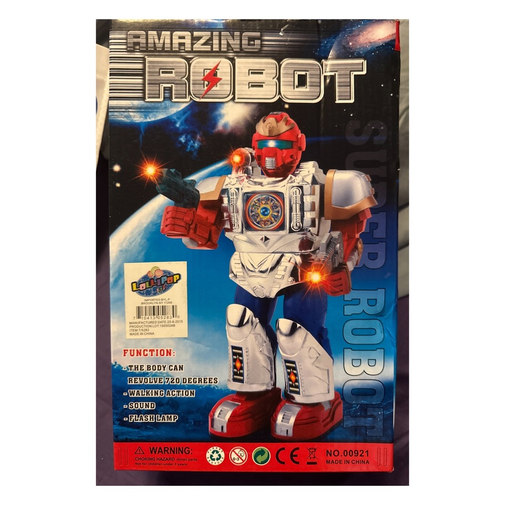Lollipop Toys Amazing Robot Super Robot Silver Red Walking Sound Flash NO.00921 - Picture 2 of 5